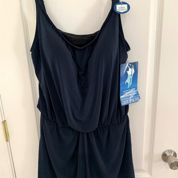 Great Lengths Blouson Romper Swimsuit Tummy Control Long Torso Navy Blue Size 20 - Picture 6 of 9